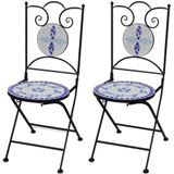 VidaXL Inklapbare Bistrostoelen 2 st. Keramiek Blauw en Wit