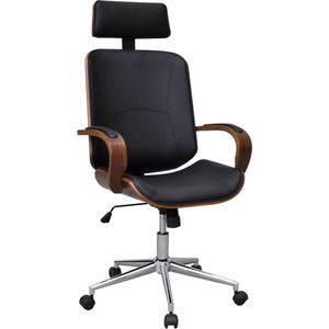 vidaXL-Kantoorstoel-draaibaar-met-hoofdsteun-gebogen-hout-en-kunstleer
