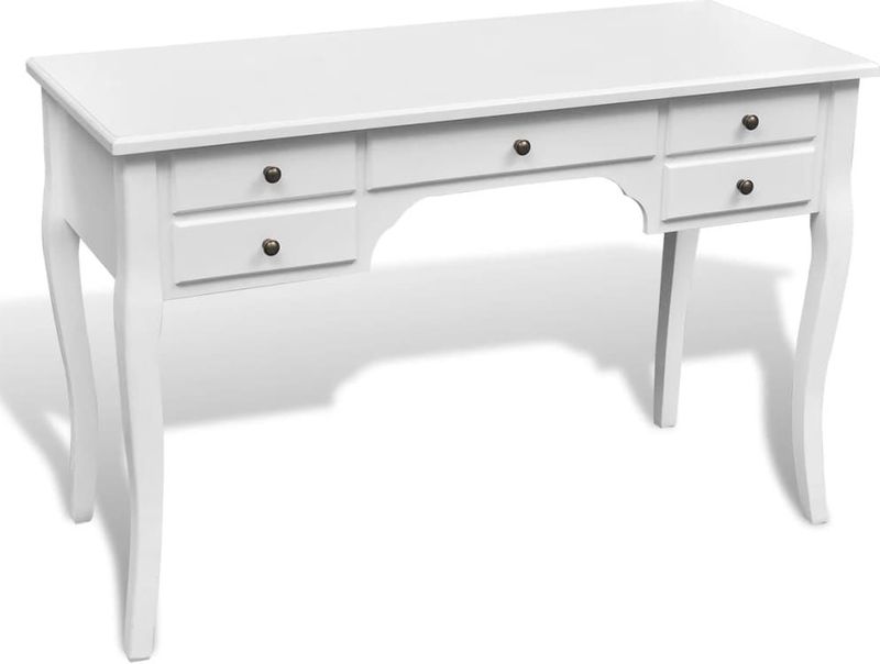 Houten Bureau - Wit - MDF en Grenenhout - 5 Laden