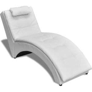 vidaXL-Chaise-longue-met-kussen-kunstleer-wit