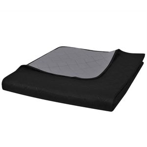 vidaXL Bedsprei - Gewatteerd - Zwart/Grijs - Microvezel - 220x240 cm