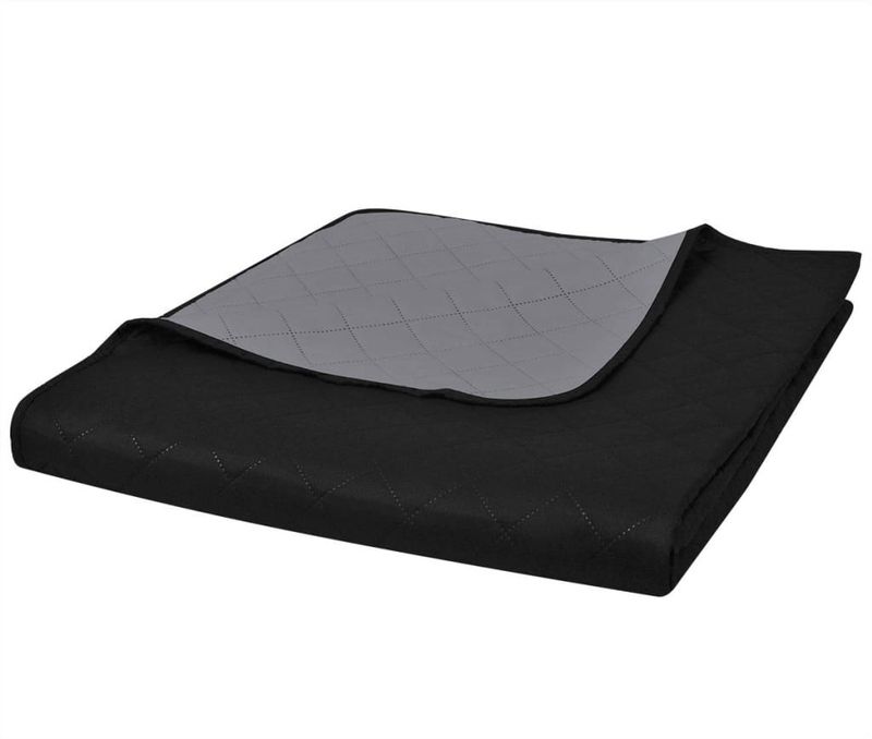 vidaXL Bedsprei - Gewatteerd - Zwart/Grijs - Microvezel - 220x240 cm