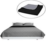 vidaXL Bedsprei - Gewatteerd - Dubbelzijdig - Zwart/Grijs - Microvezel