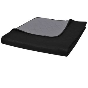 vidaXL Bedsprei - Gewatteerd - Dubbelzijdig - Zwart/Grijs - Microvezel
