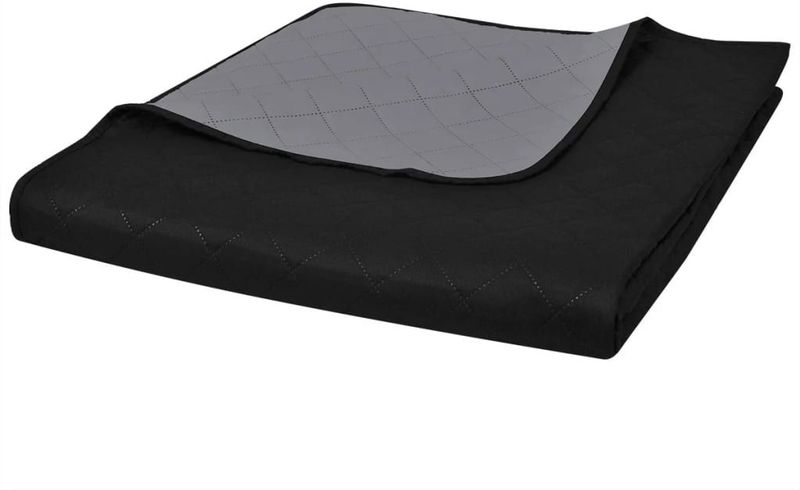 vidaXL Bedsprei - Gewatteerd - Dubbelzijdig - Zwart/Grijs - Microvezel