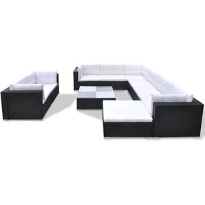 Loungeset Alure met kussens poly rattan zwart 10-delig