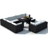 Loungeset Marbella met kussens poly rattan zwart