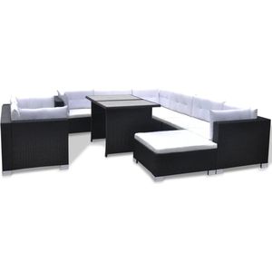 Loungeset Marbella met kussens poly rattan zwart