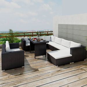 vidaXL 10-tlg. Garten-Lounge-Set mit Auflagen Poly Rattan Schwarz