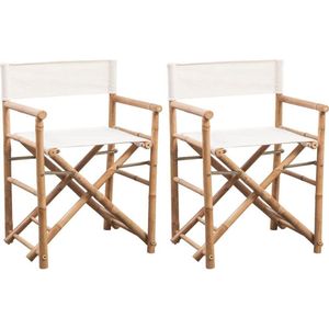 vidaXL - Regisseursstoelen - 2 St - Inklapbaar - Bamboe - Wit - Canvas