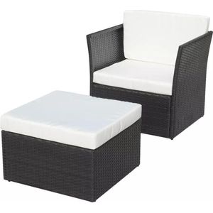 vidaXL - Tuinstoel - met - voetenbank - poly - rattan - zwart