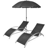 VidaXL Ligbed met Parasol Aluminium Zwart