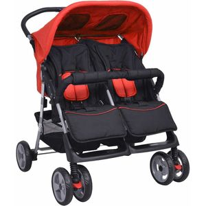 vidaXL Zwillingskinderwagen Stahl Rot und Schwarz