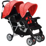 vidaXL Kinderwagen - Dubbel - Staal - Rood en Zwart