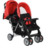 vidaXL Kinderwagen - Dubbel - Staal - Rood en Zwart