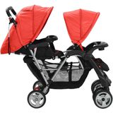 vidaXL Kinderwagen - Dubbel - Staal - Rood en Zwart