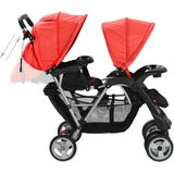 vidaXL Kinderwagen - Dubbel - Staal - Rood en Zwart