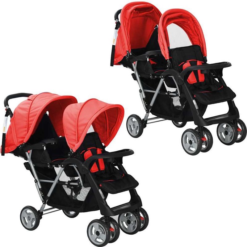 vidaXL Kinderwagen - Dubbel - Staal - Rood en Zwart