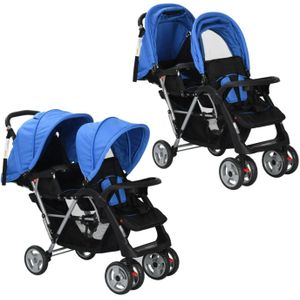 VidaXL Kinderwagen dubbel staal blauw en zwart