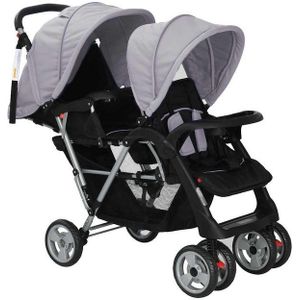 vidaXL - Kinderwagen - dubbel - staal - grijs - en - zwart