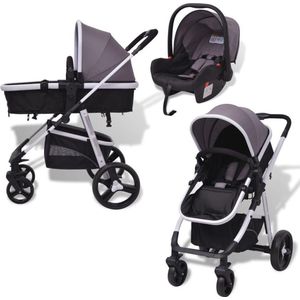 vidaXL Kinderwagen 3-in-1 grijs en zwart aluminium