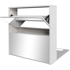 VidaXL Schoenenkast Tweelaags met Spiegel 63x17x67 cm Wit