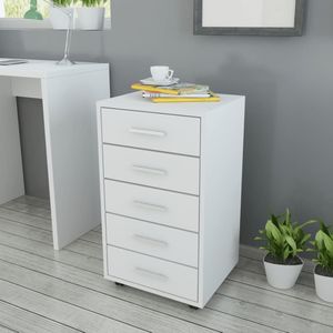 vidaXL - Kantoor Ladeblok - Wit - 5 Lades - Op Wielen