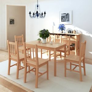 Eethoek Marcel - Bruin - Grenenhout - Inclusief 6 Stoelen