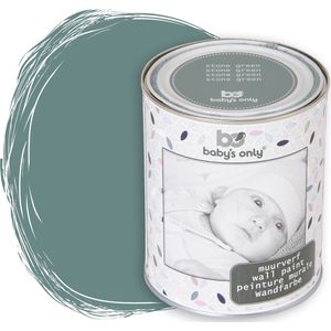 BO Baby's Only - Muurverf mat voor binnen - Babykamer & kinderkamer - Stonegreen - 1 liter - Op waterbasis - 8-10m² schilderen - Makkelijk afneembaar