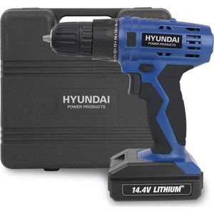 HYUNDAI accuboormachine 14,4V - Li-ion accu met 1.3 Ah accu-capaciteit - led-lampje - 17 draaimoment-instellingen - anti-slip soft-grip handvat