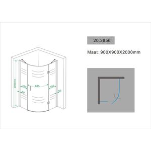 Douchecabine Nano Rond Rechts 900x900x2000