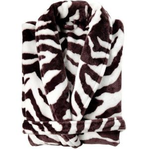 Zohome Zebra Badjas Lang - Flanel Fleece - Maat L - Brown - Badjas Dames - Badjas Heren