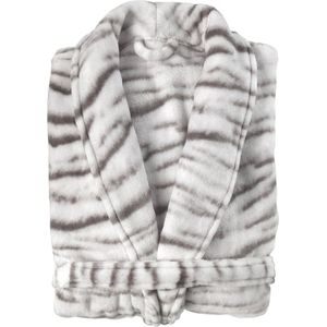 Zohome Siberian White Tiger Badjas Lang - Flanel Fleece - Maat XL - Grey - Badjas Dames - Badjas Heren