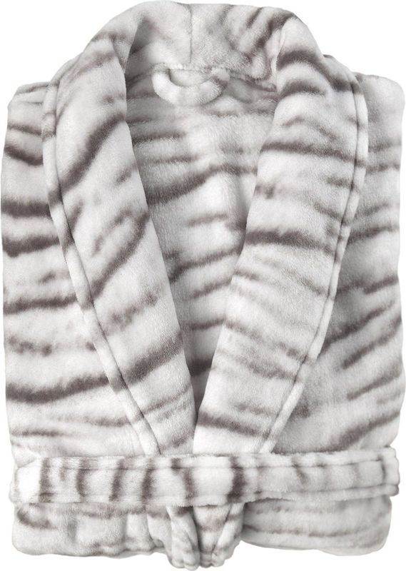 Zohome Siberian White Tiger Badjas Lang - Flanel Fleece - Maat XL - Grey - Badjas Dames - Badjas Heren