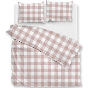 Zohome Dekbedovertrek Quattro-di-Lino - Bedlinnen met Ruiten - 200x220 - Roze - Dekbedhoes van 100% Katoen