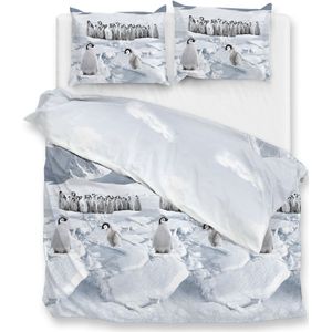 Zo! Home - Pinguini Dekbedovertrek - Blauw - Katoen en Flanel