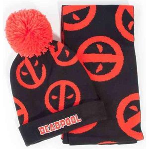 DIFUZED Uniseks cadeauset met muts en sjaal met Deadpool-symbool beanie, meerkleurig, één maat