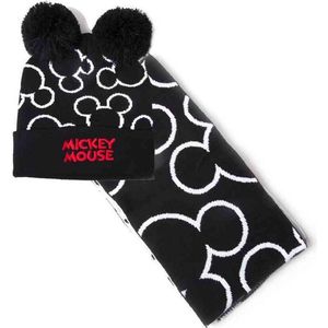 Disney Mickey Mouse Bobble Beanie & Scarf Gift Set muts, sjaal en handschoenen, zwart (Black Black), eenheidsmaat uniseks, zwart (Black Black), eenheidsmaat, Zwart (zwart).