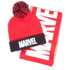 Marvel Comics Logo Bobble Beanie & Sjaal Gift Set Winter Accessoire, Rood (Rood Rood), One Size