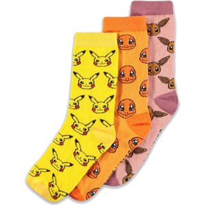 Pokémon Characters - Set van 3 paar sokken - 39/42 - Pikachu Eevee Charmander