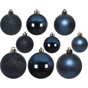 Decoris kerstballen - 30x st - donkerblauw - kunststof -4, 5 en 6 cm - kerstversiering