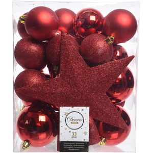 Decoris Kerstballen Mixbox 33-delig | Kerstrood | Diverse maten | Glanzend, Mat en Glitter