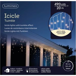 Lumineo ijspegelverlichting - 490 LED - warm wit - 20 m - 8 lichteffecten - kerstverlichting