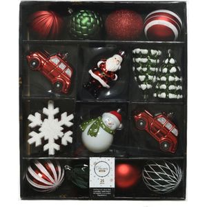 Decoris Kerstballen Mixdoos 25 st. - Rood/Groen/Wit - Onbreekbare Plastic Kerstboomversiering