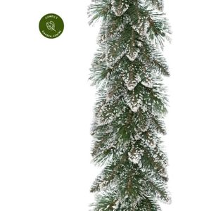 Everlands dennenslinger/guirlande - groen - met sneeuw - 270 cm x 30 cm - kerstslingers