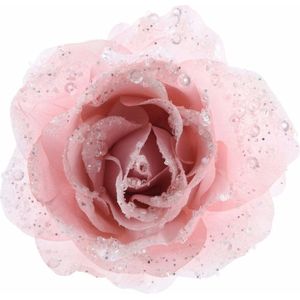 Kerstboom decoratie roos poeder roze 14 cm - Kerstversiering/kerstboomversiering