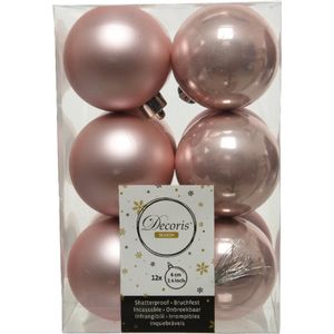 Decoris Kerstballen set 12-delig | Onbreekbaar Kunststof | Lichtroze | 6cm