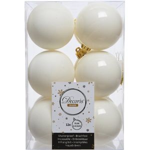 12x stuks kunststof kerstballen wol wit/off white 6 cm glans/mat