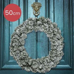 Kaemingk Imperial Krans Snowy - Groen en Wit | 50CM Deurkrans met Sneeuweffect - Kerstdecoratie