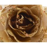Decoris kerstclip roos met glitters D 14 cm goud